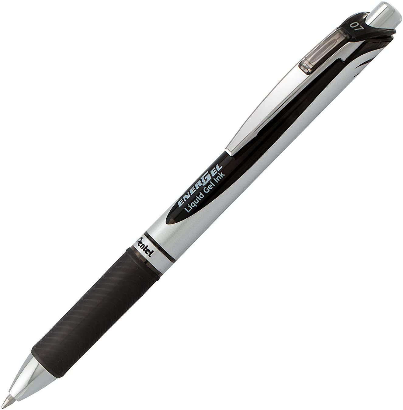Pentel Energel 0.7 mm RTX Retractable Black Ink Pens - Medium Point, Metal Tip Pack of 10