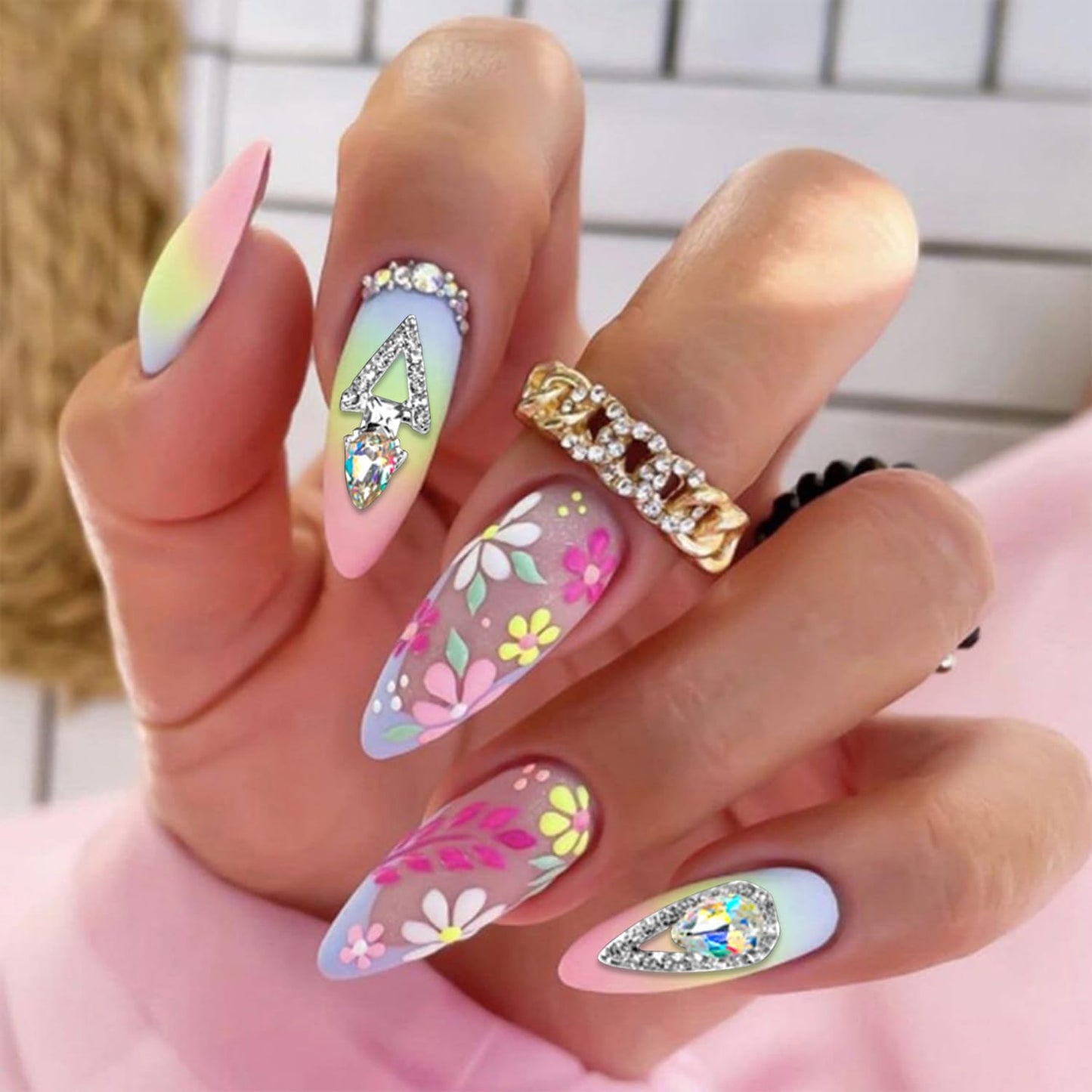 SILPECWEE 20pcs 3D Silver Nail Rhinestone Charms Flat-Back AB Nail Crystal Alloy Nail Art Charms Gem Diamond for Nails Studs Nail Jewels Decoration for DIY Salon Manicure Accessories