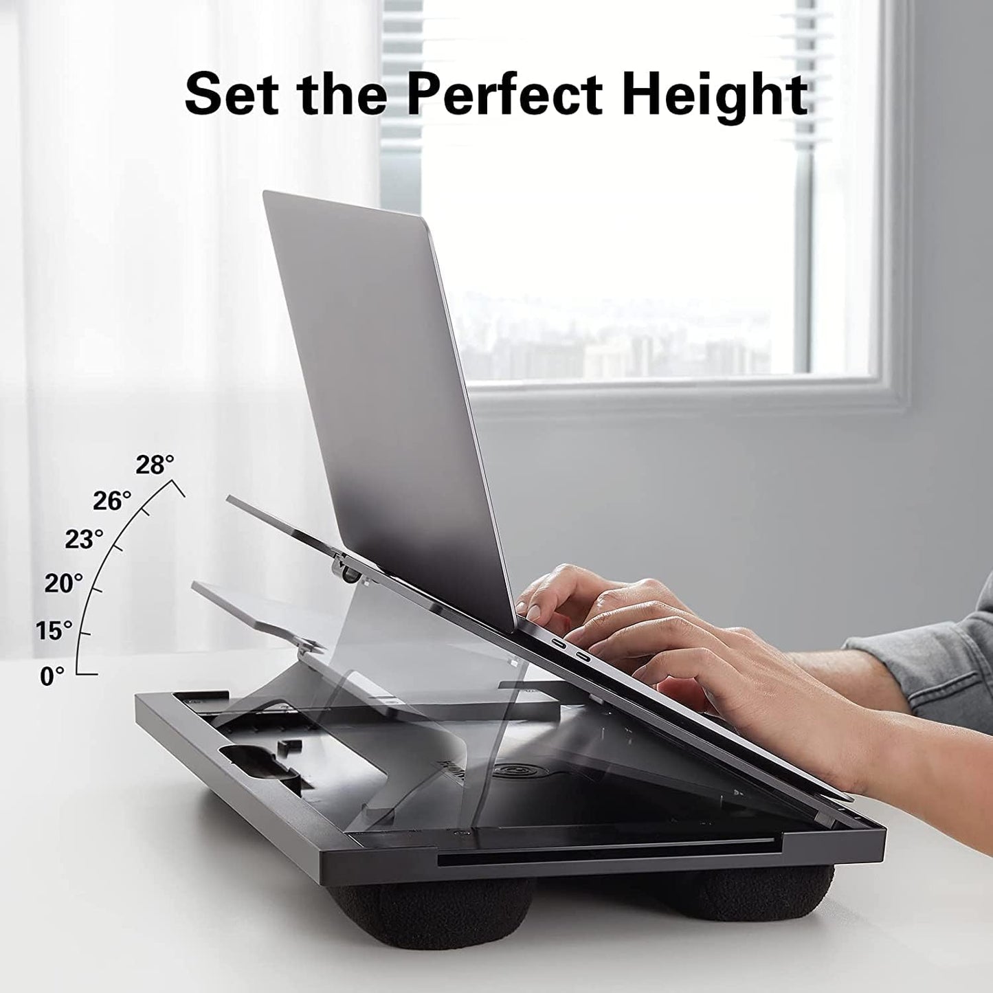 HUANUO Lap Desk Fits Up to 15.6 inch Laptop, Adjustable Laptop Stand with 6 Tilt Angles, Retractable Mouse Pad Tray with Cushion, Portable Lap Desk for Bed, Couch, Sofa, Reading, Writing