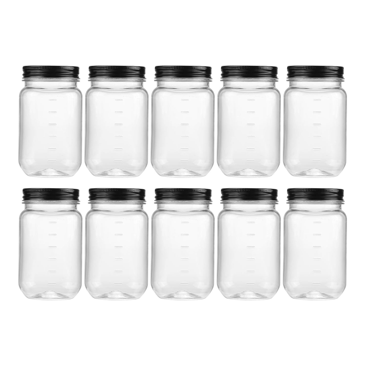 novelinks 16 oz Clear Plastic Jars with Lids, Refillable 16oz Mason Jars with Lids & Storage Containers for Kitchen & Household Use (10 Pack,Black)