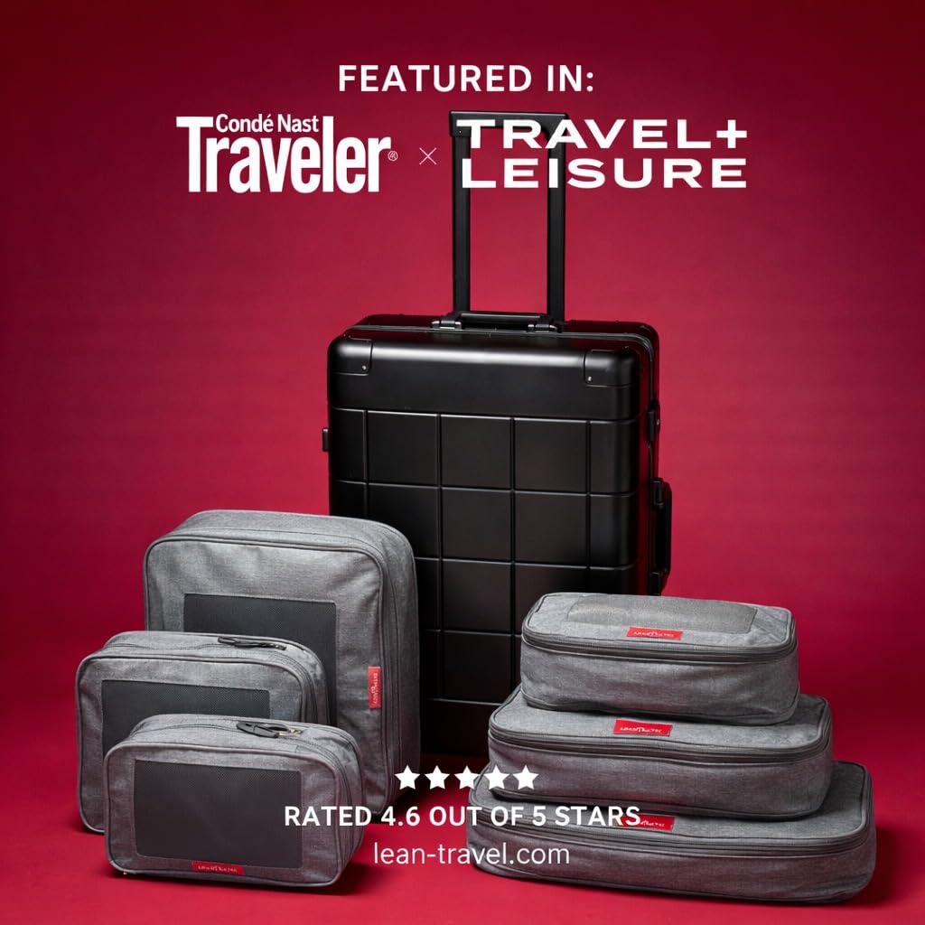 LeanTravel Premium Compression Packing Cubes for Travel - Suitcase Organizer Bags with Double Zipper & Breathable Mesh Panel - Space Saving Carry On Luggage Essentials (6-Pack, Grey)