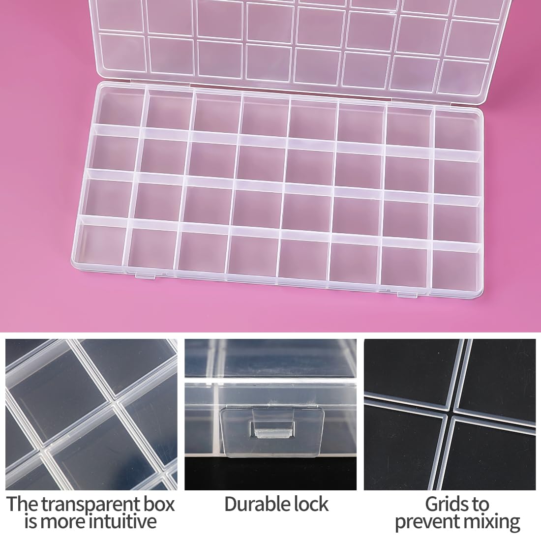 Eppingwin 32 Grids Bead Organizer, Craft Organizers and Storage, Acrylic Organizers, plastic Bead Organizer Box for Crafts Organizing Storing (4 pack)