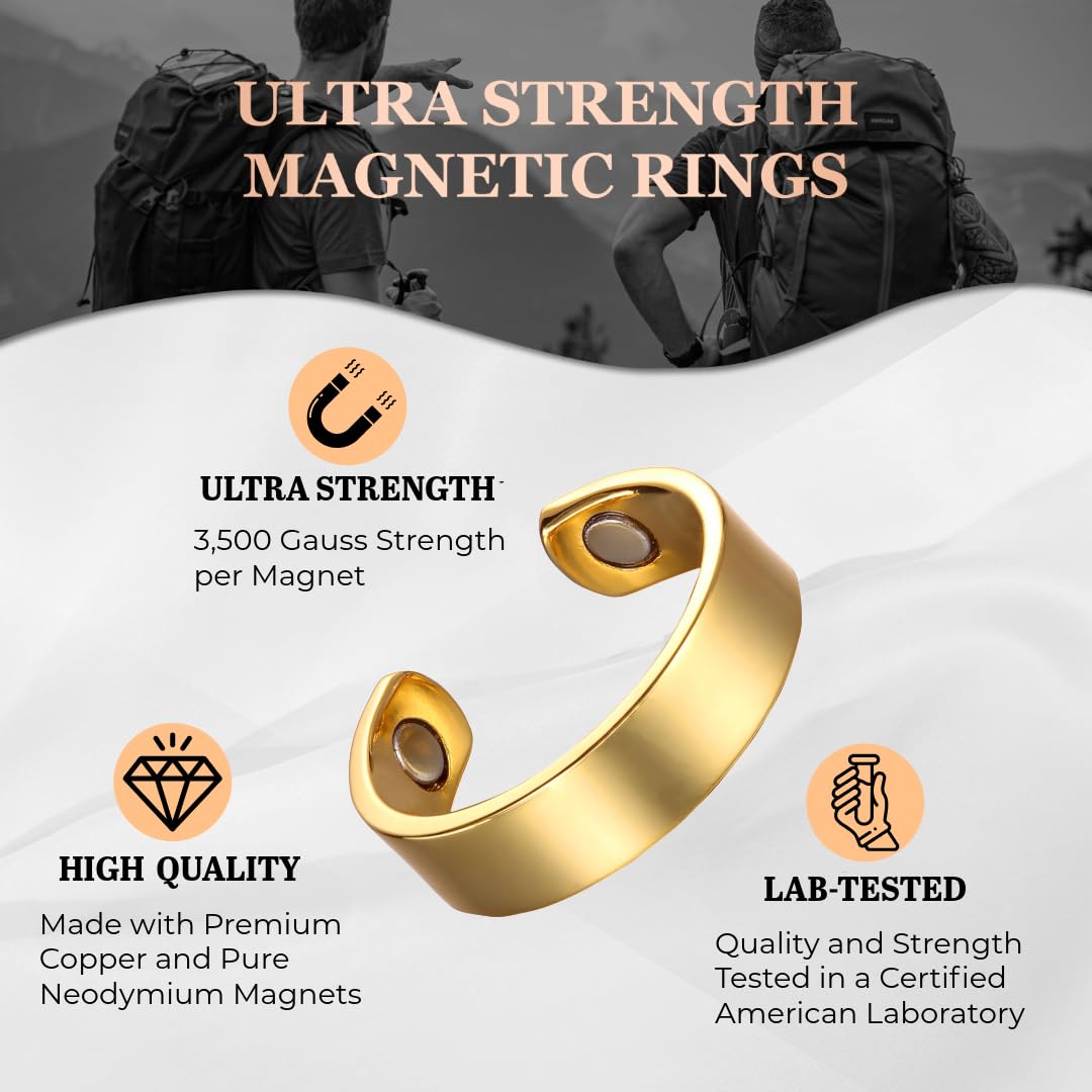 Earth Therapy - Elegant Women or Men's Ring Band in Bright Gold | Magnetic Therapy Ring