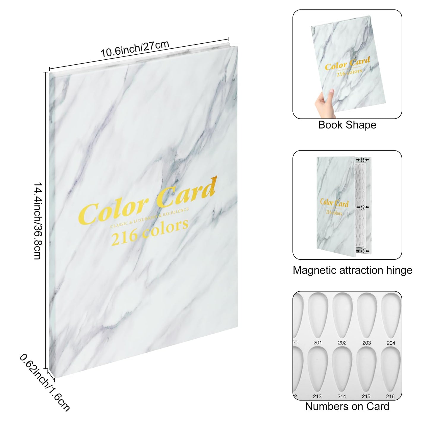 C12rtive 216 Nail Colors Book,Professional Nail Polish Chart Book with 240 Practice Tips & 1-300 Number Labels, Pre-Numbered Slots,Perfect for Salons and Home Use(Marble)
