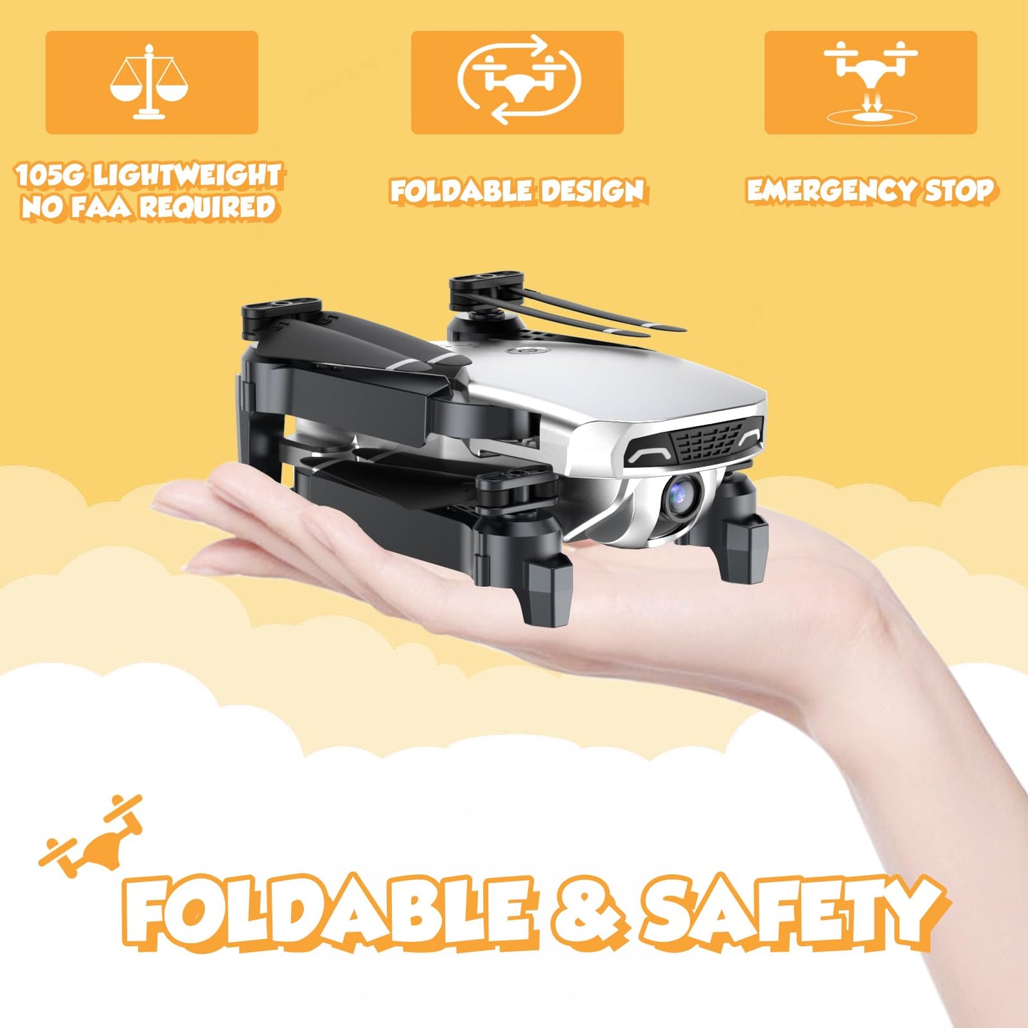 NEHEME Drones for Kids with Camera - Remote Control Helicopter Toys Gifts for Boys Girls, 1080P HD FPV RC Quadcopter for Adults, One Key Start/Land, Altitude Hold, Gravity Control, 2 Batteries, Silver