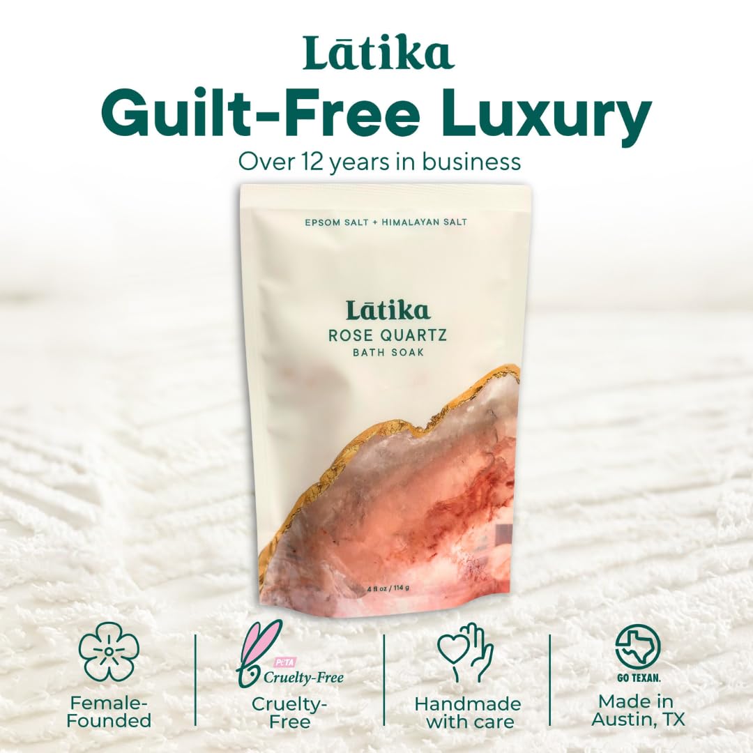 Latika Geode-Inspired Bath Soak Single Pack- Rose Quartz with Essential Oils & Epsom Salt for Stress Relief, Muscle Recovery & Skin Care [1 Pack]