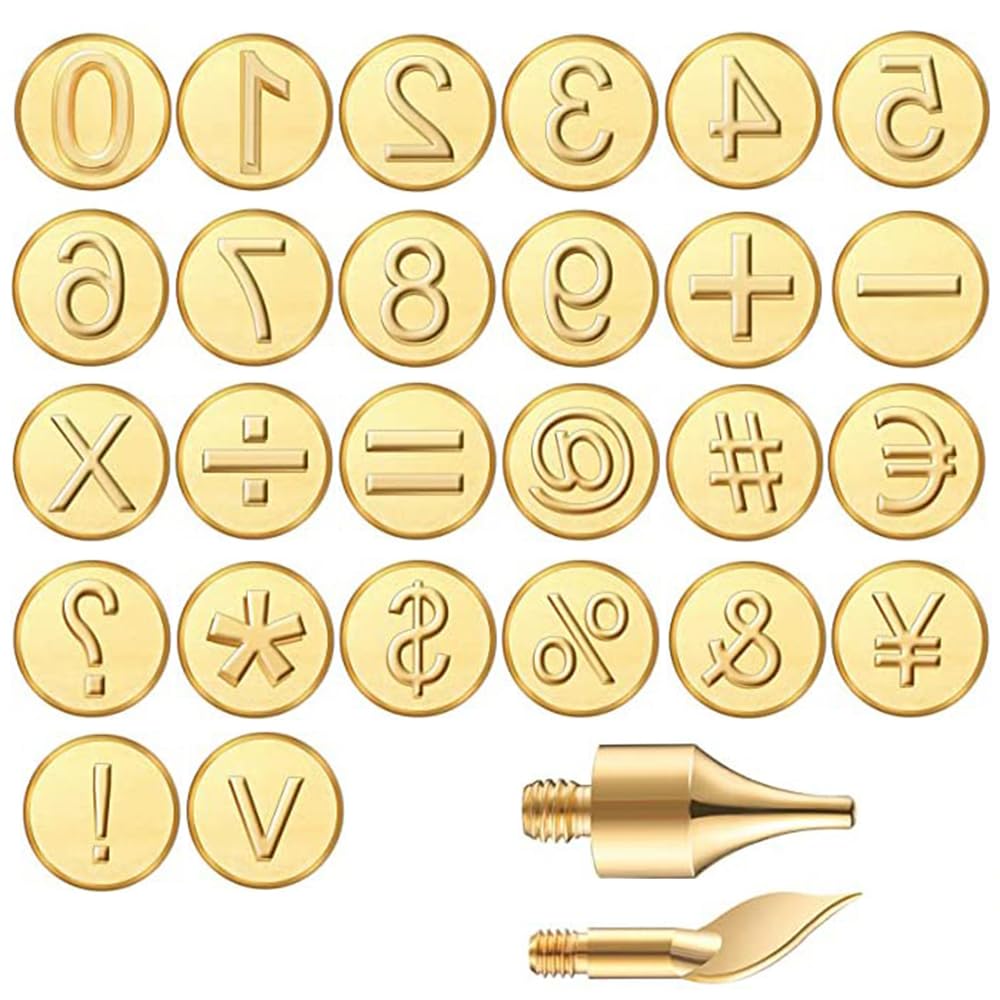 Wood Burning Tips Letters Uppercase Alphabet Number Symbol Branding and Personalization Set (Include 38 Numbers 18 Symbol and 6 Stencils)