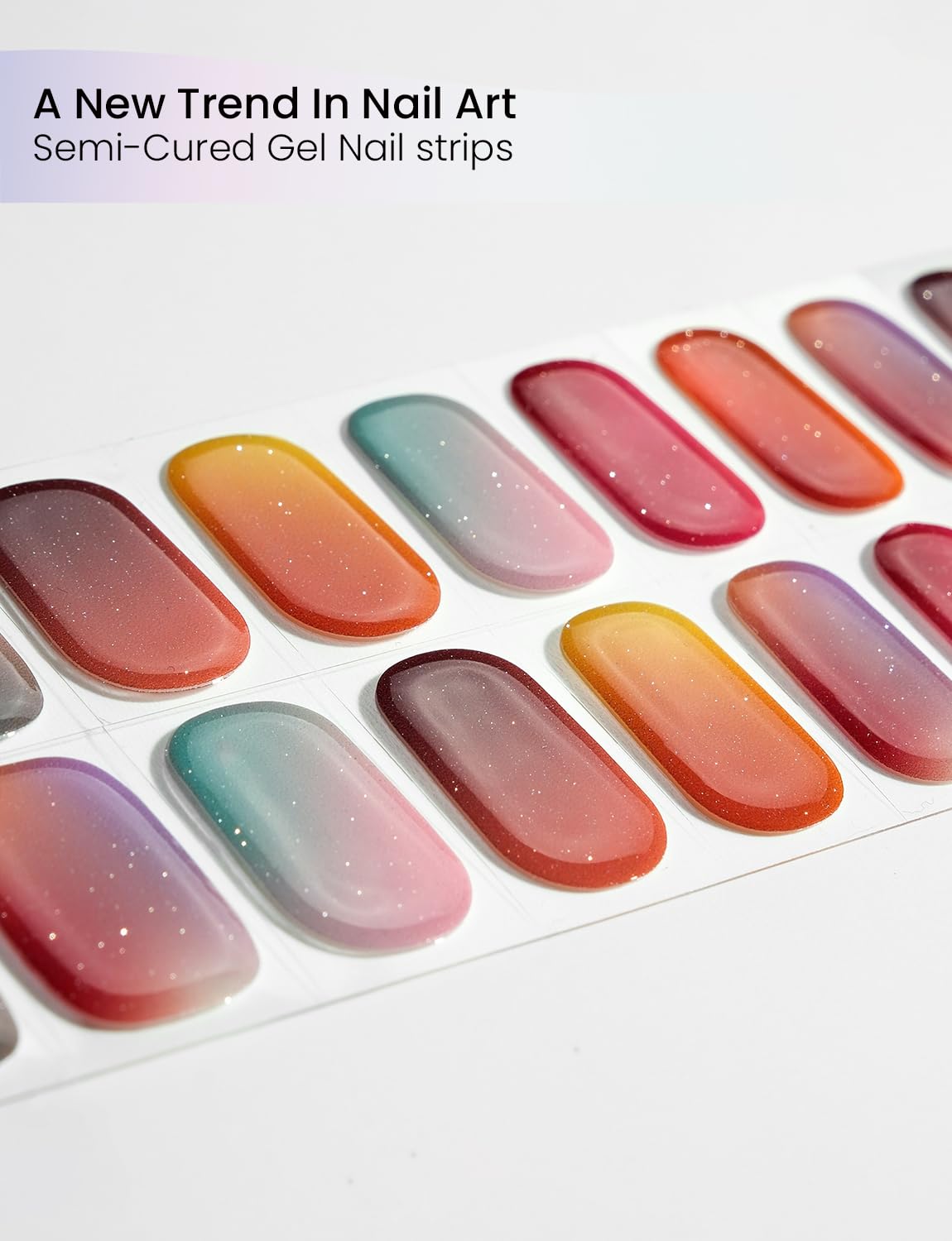 Oauee Semi Cured Gel Nail Strips | Built-In Gel Top Coat | UV Light Required | Salon Quality, Easy Application And Removal (Vintage Palette Reverie）
