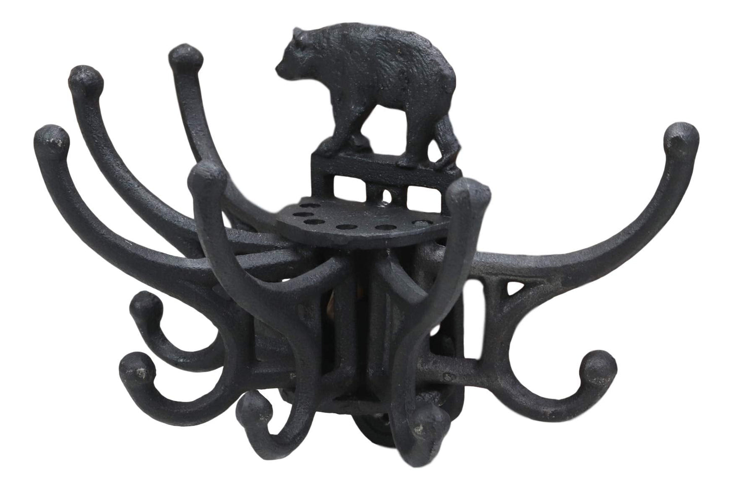 Ebros Cast Iron Rustic Forest Black Bear Free Spinning Movable Hanging Wall Hooks 9" Wide Western Bears Themed Mount Hook for Coats Hats Keys Leashes Backpacks Cabin Lodge Country Accent Decor