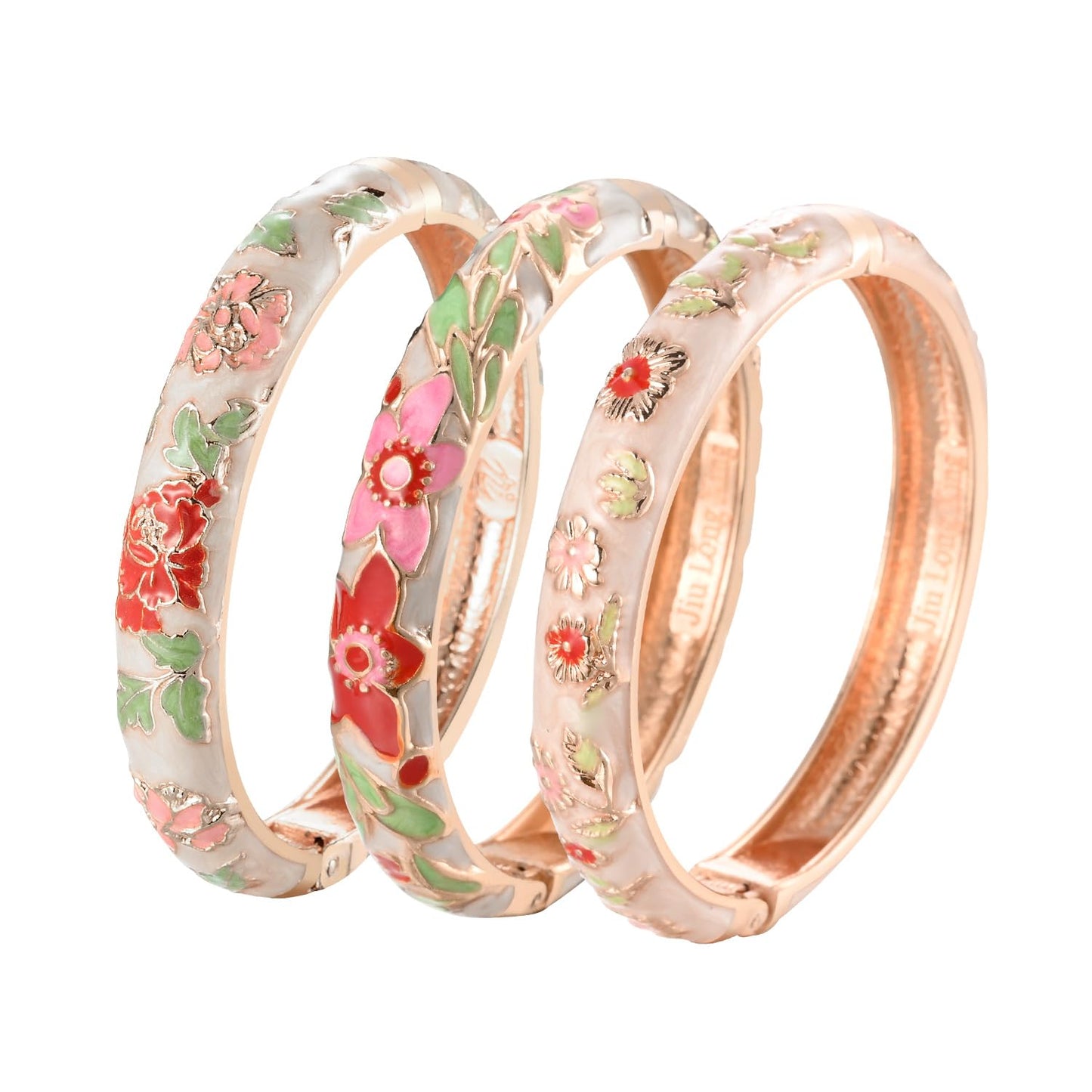 UJOY Womens Multi-Colors Cloisonne Bracelet Gold Plated Flower Enameled Hinged Cuff Bangles Jewelry Gift 55A-3PCS Cream White