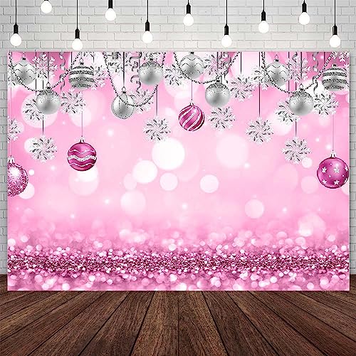 AIBIIN 8x6ft Winter Wonderland Backdrop Snowflake Pink Sliver Glitter Pearl Bokeh Photography Background Christmas Baby Shower Party Decoration Banner Snow Birthday Photo Studio Booth Props - size: 8x6ft