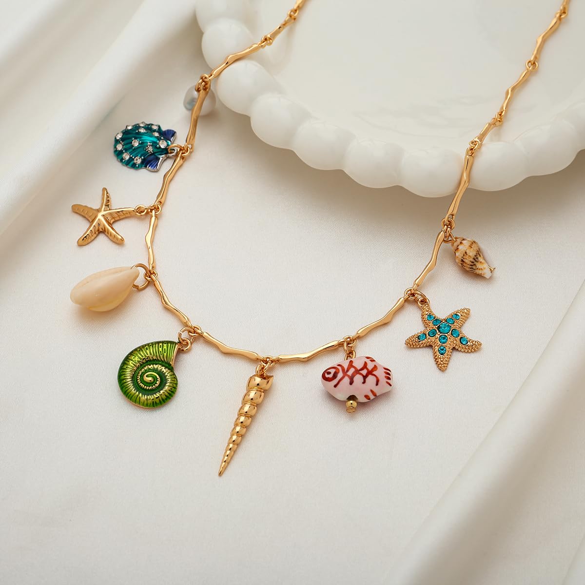 CLASSYZINT Shell Conch Starfish Charm Pendant Necklace Bohemian Necklace Summer Ocean Necklace for Women