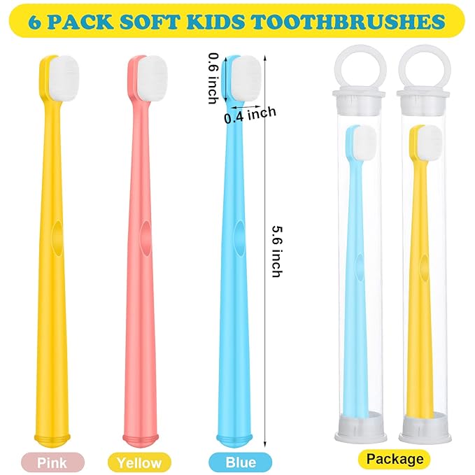6 Pieces Kids Extra Soft Nano Toothbrush Children Bristles Children Micro Nano Manual Toothbrush Set with 20000 Bristles for Age 3and Above Boys Girls Gum Protecting Cleaning(Fresh Style)