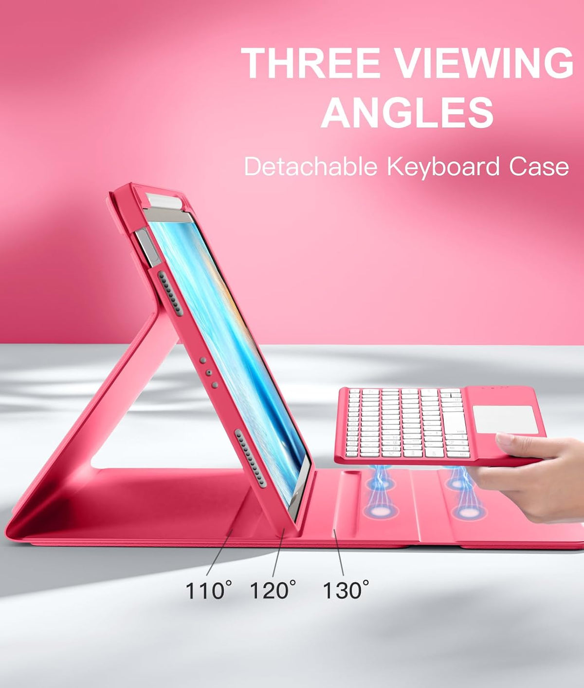 Compatible with iPad Air 11 Inch & Air 5th/ Air 4th Generation Case with Keyboard - Multi-Touch Trackpad, 7-Color Backlit, Detachable Folio Cover for Air 11-inch M3/M2 (2025/2024) (Pink)