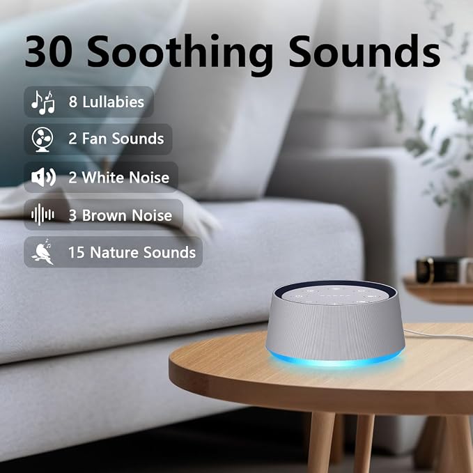 Brown Noise Sound Machine 30 Soothing Sounds White Noise Machine with 12 Night Light Colors Sleep Sound Machine for Adults Baby Kids Noise Canceling for Office Home Privacy Auto-Off Timer