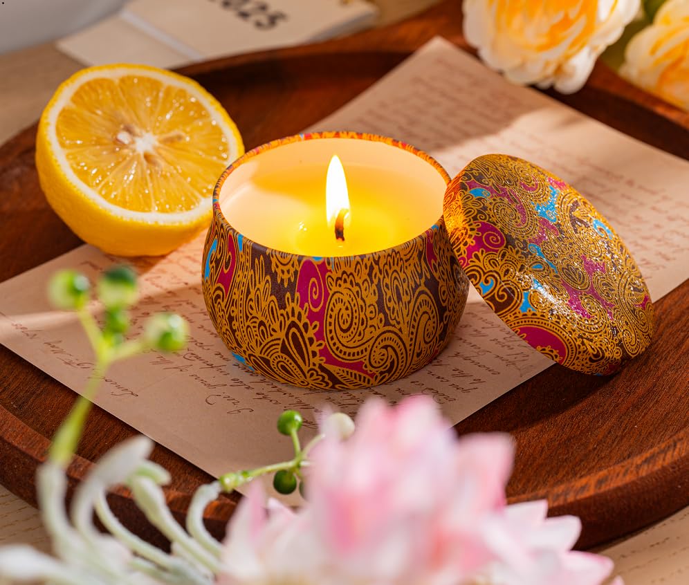 Candles Gift Set for Women, 4 Pack Scented Candles with 8% Essential Oils, 120H Long Lasting Aromatherapy Candles for Home Relaxation