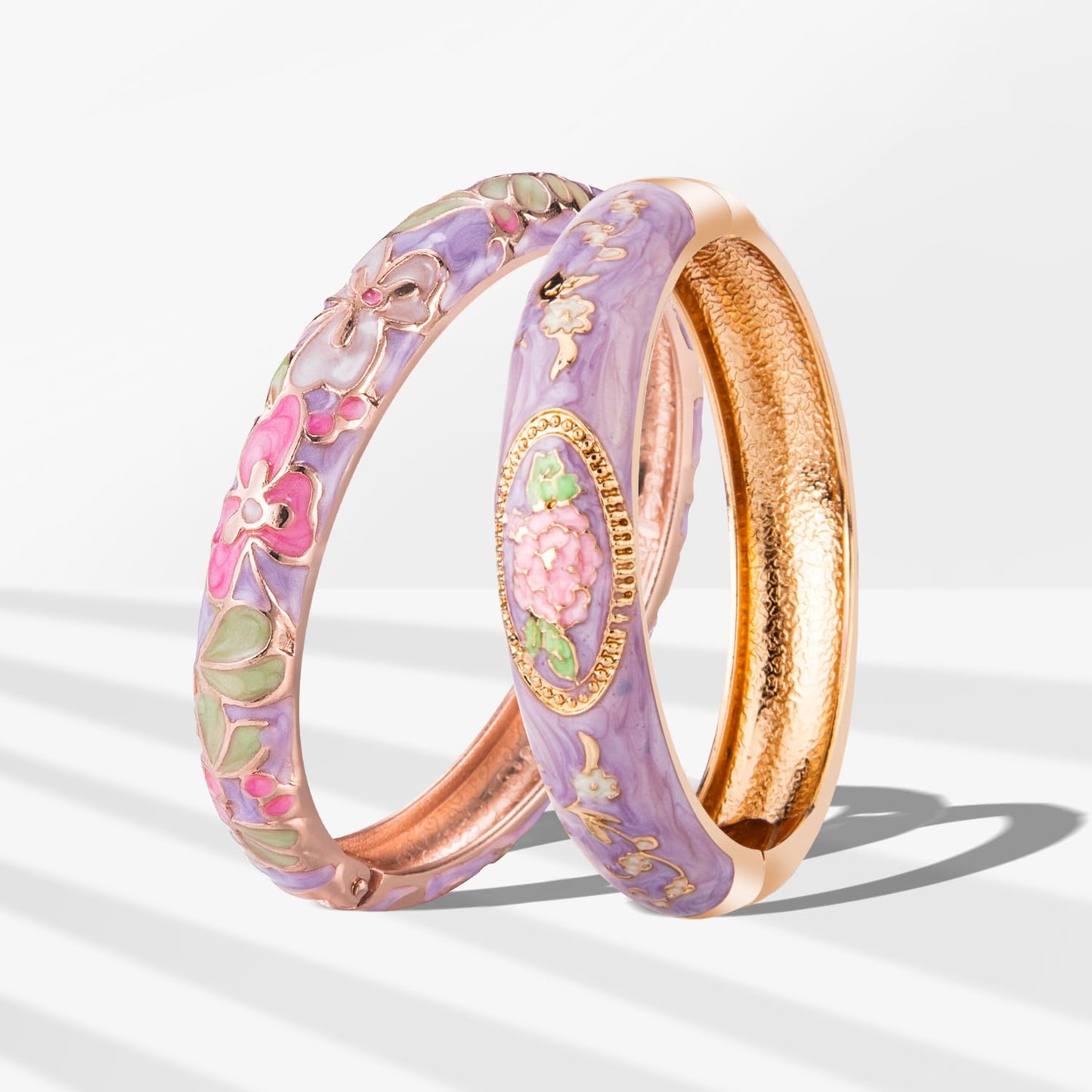 UJOY Colors Handcraft Jewelry Cloisonne Bracelet Enamel Floral Spring Hinged Womens Bangles Gifts Box 55C58-55A100 Purple