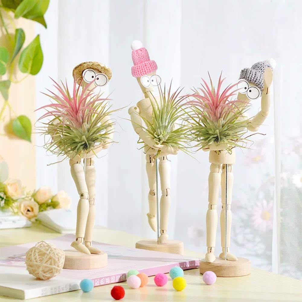 Melphoe 3 Pack Air Plant Holder Wooden Jointed Mannequin Tabletop Flexible Shape Adjustable Pose & DIY Accessories Decor Planter Tillandsia Air Fern Display Stand for Home, Office 3pack