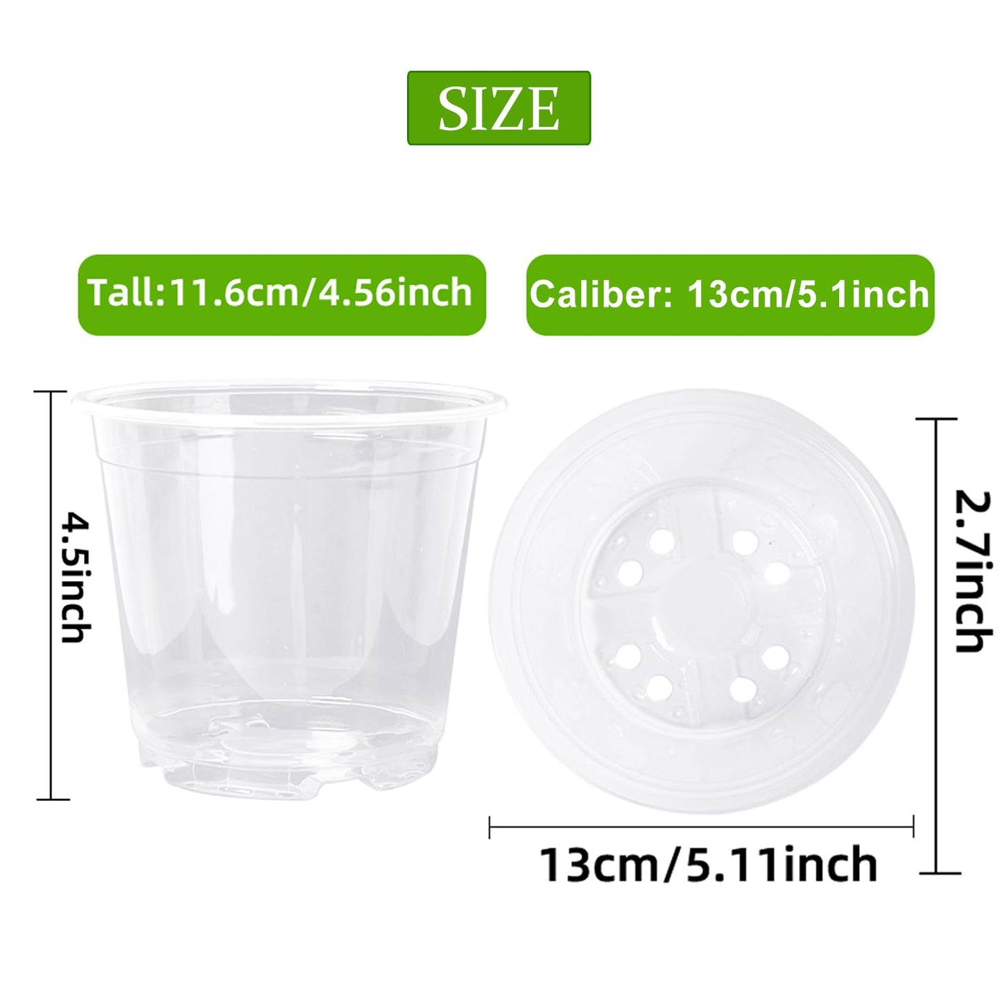 Clear Nursery Pots - 5 Inch Transparent Seedling Pots for Plants - 30 Pcs with Drainage Holes - Indoor/Outdoor Flower Pots - Seedlings, Succulents, Vegetables, Herbs