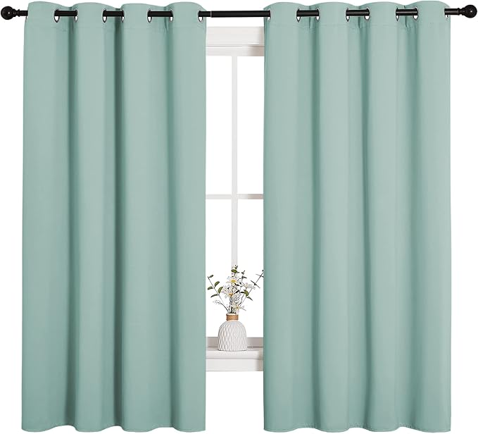 NICETOWN Bedroom Curtain Panels Blackout Draperies, Thermal Insulated Solid Grommet Blackout Curtains/Drapes (Aqua, One Pair, 55 by 68-inch)