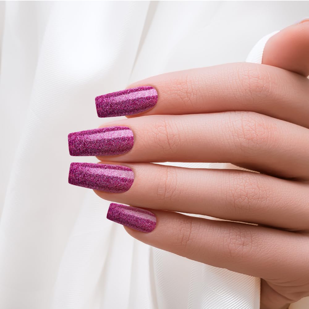 KISS False Nails Kit, Dreamdust Ready to Wear Gel Sculpted Nails, Stick and Glue Included, Long Length, Square Shape with Glitter Effect, Long-Lasting Hottest Trend Glue on Nails