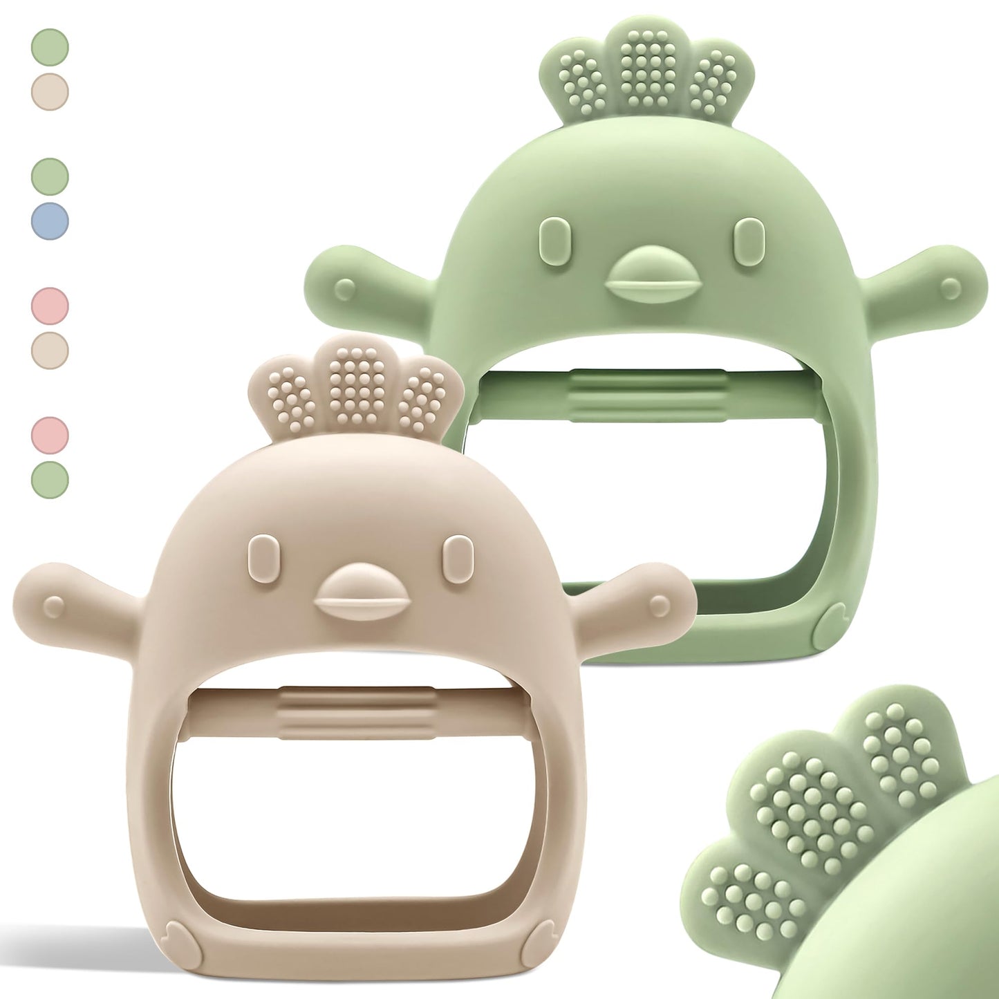 Komfy LilLove 2 Pack Baby Teething Toys for 0-6 & 6-12 Months, Food Grade Silicone Teething Mitten Anti-Drop Wrist Hand Teether, BPA Free, One-Piece, CPC Certified Baby Chew Toys for Sucking Needs
