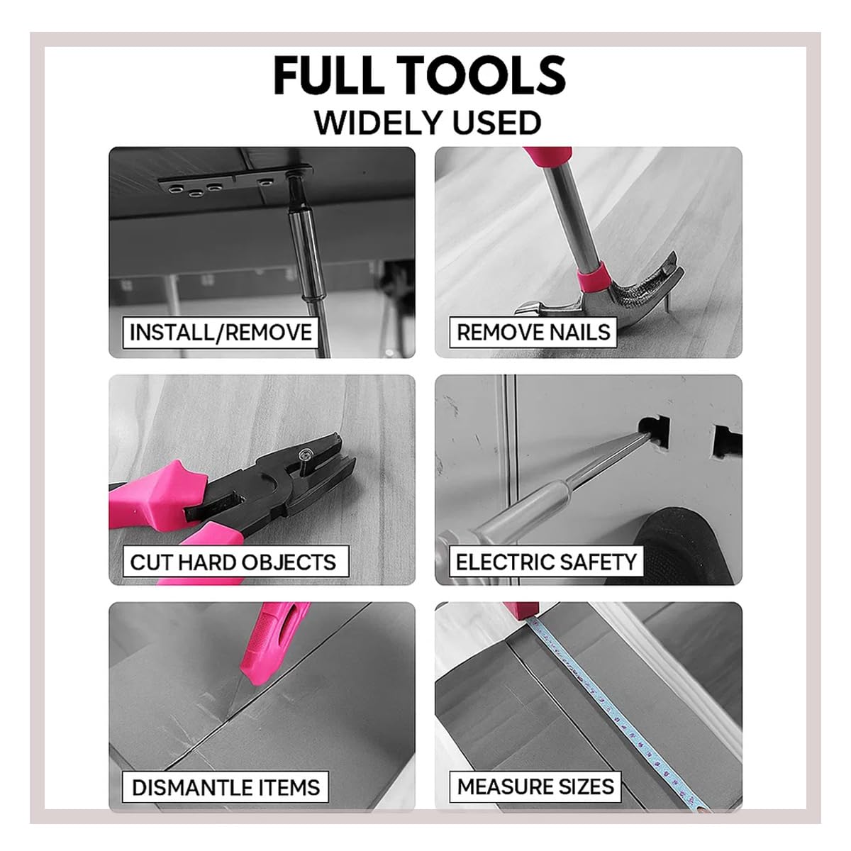 24 Pieces Pink Home Tool Set, mini Tool Box Basics Household Tool Kit Box for Men and Women DIY