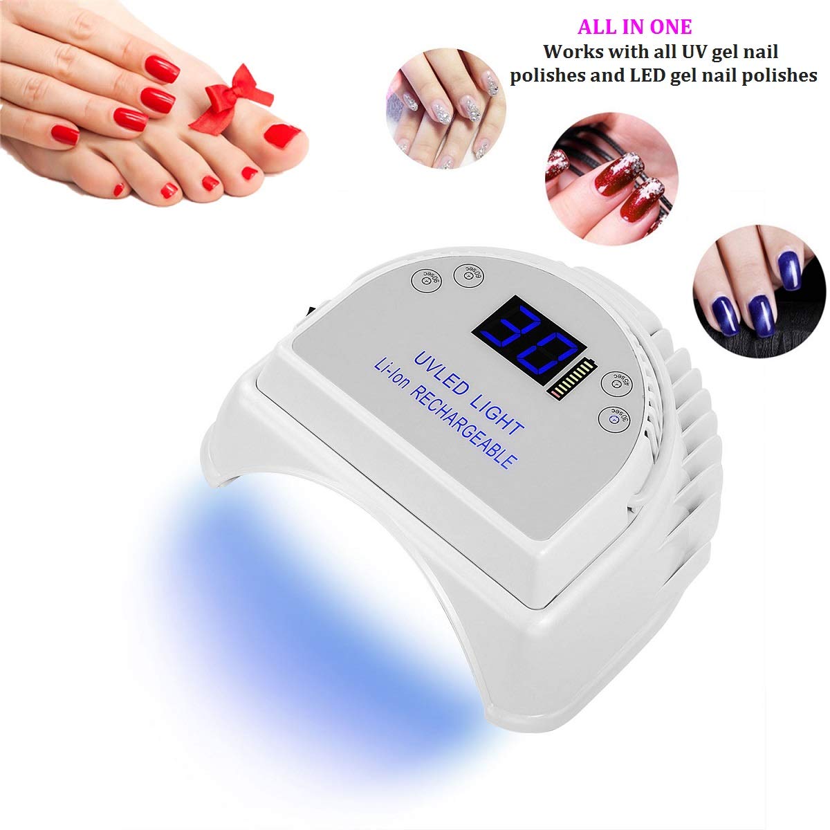 MINI LOP 64W Rechargeable Pro LED Gel Nail UV Light UV LED Nail Lamp Cordless Led Light for Nails(White)