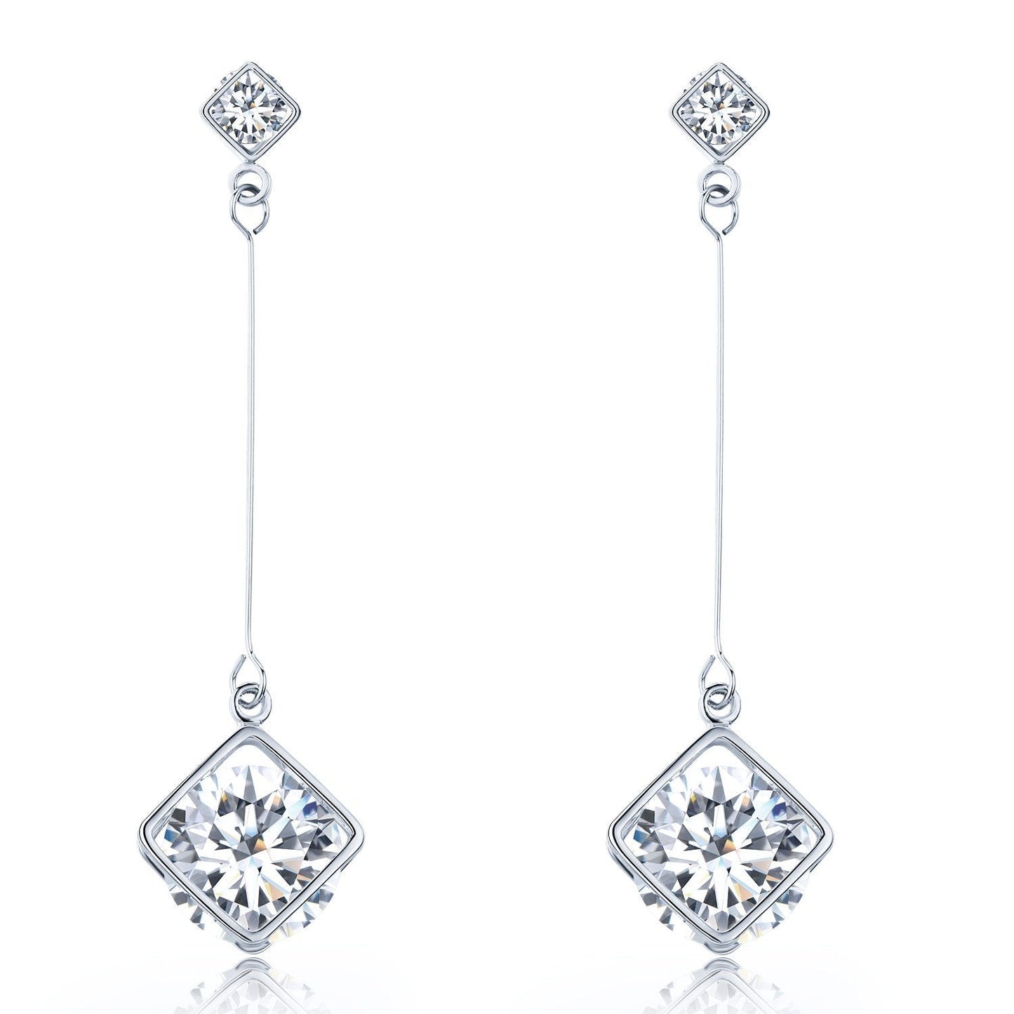 SBLING Platinum-Plated Cubic Zirconia Drop Earrings, 3.9 cttw, Cube