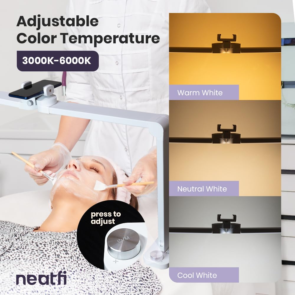 Neatfi LED Nail Tech Desk Lamp | 3,500 Lumens | 40W | Adjustable 3000K–6000K Lighting | Knob Control | Lamp for Nail Techs, Estheticians, Manicure, Facials & Threading (White-2)