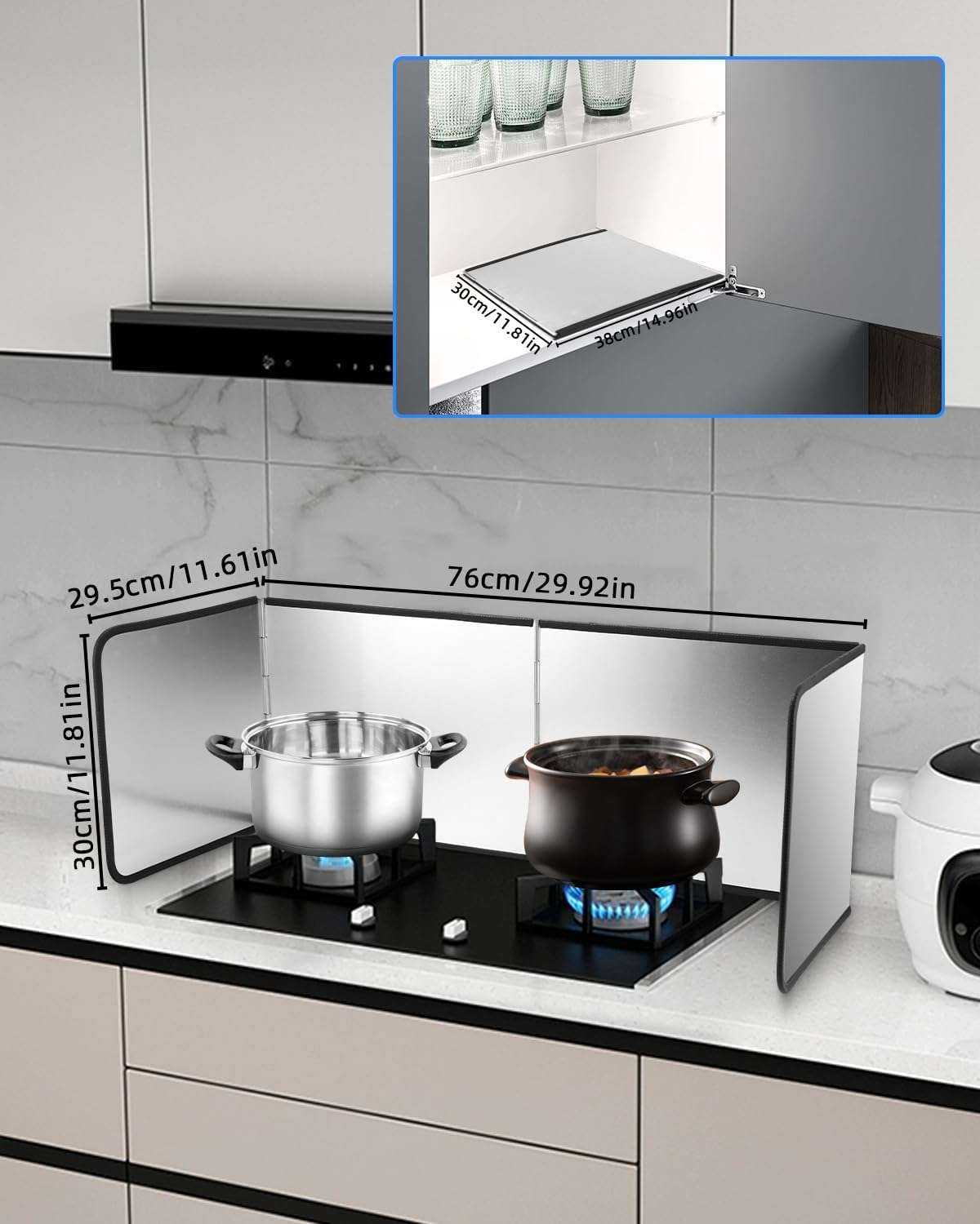 4 Sided Splatter Guard Foldable Stainless Steel Stove Splash Guard 11.8″ Height Oil Splatter Screens for Frying Kitchen Backsplash Protector Nonstick Oil Splatter Guard for Cooking