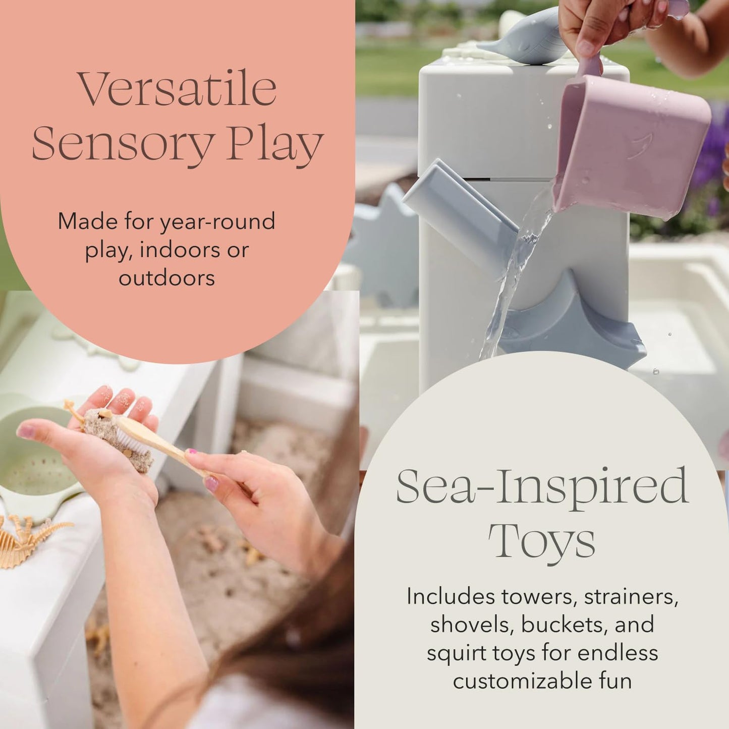 PLAYSMOL Tide Water & Sensory Table, 3-in-1 Play Sand Table with Lid, Toddlers & Kids Indoor Outdoor Activity Water Station, Ages 3+