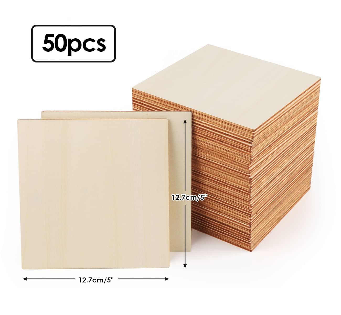 ilauke Wooden Squares for Crafts, 50Pcs Wood Squares 5x5 Inch, Unfinished Poplar Wood Sheets 3mm, 5"x5" Blank Wood Pieces for Crafts, Laser Engraving, Coasters, DIY Projects, Wedding Decor, Home Decor