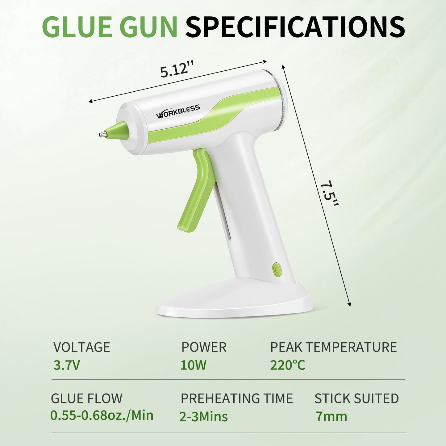 WorkBless 30PCS 0.28'' Hot Glue Gun and Sticks Set, Cordless Hot Glue Gun with 2Ah Rechargeable Battery, Smart Power-Off, Hot Glue Gun with Case,10PCS Wood Craft Sticks for Arts &Crafts, DIY