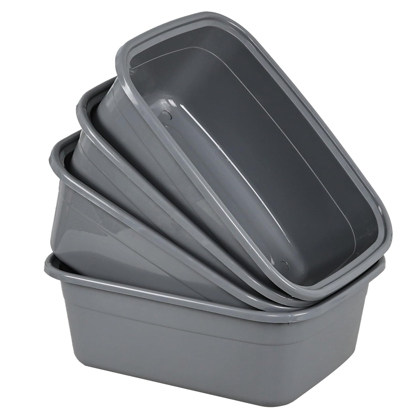 Ortodayes 4 Pack 12 Quart Rectangular Dish Pan, Kitchen Washing Up Bowls, Grey