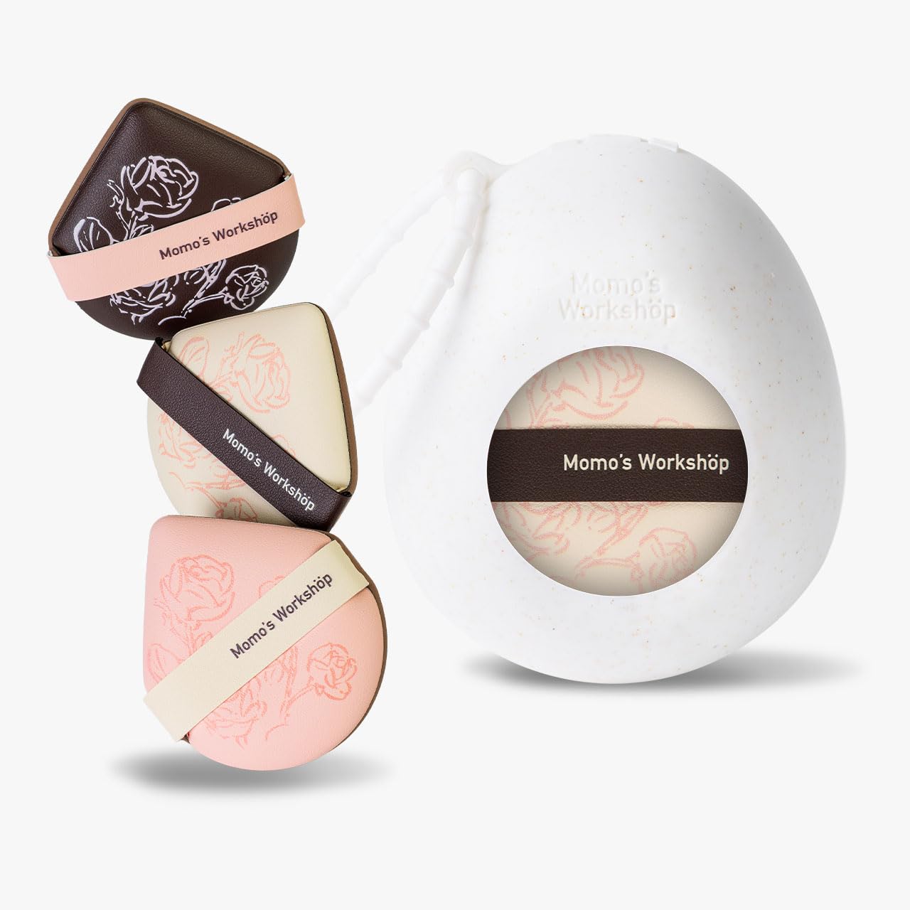 Makeup Sponge Set, Hydropolyurethane Sponges, Dry/Wet Use with Lychee-Pattern PU Leather, Expands 1.3x, for Full/Sheer Coverage Finish,3pcs Beauty Puffs &Storage Case