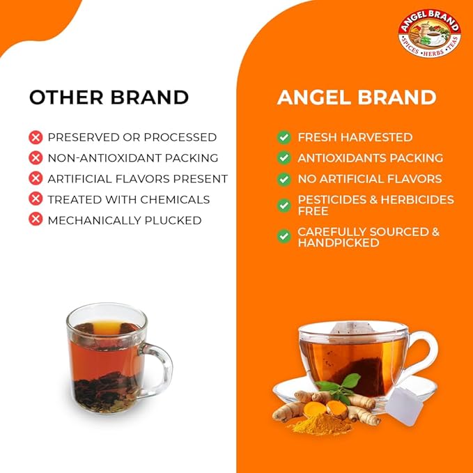 Angel Brand Turmeric Powder Tea Bags 20 – Pack of 3 Curcumin for Inflammation, Turmeric Powder with, Slightly Bitter, & Subtle Hints of Ginger & Peppery