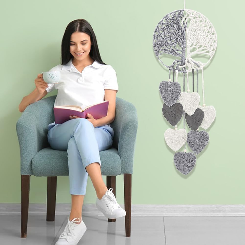 ACRNIGHEET DIY Macrame Kit for Adults Beginners DIY Boho Macrame Leaves Tree of Life Wall Hanging Making Kits with Macrame Supplies Wall Hanging Kit Ornaments for Home Decor Craft Gifts(Grey Series)