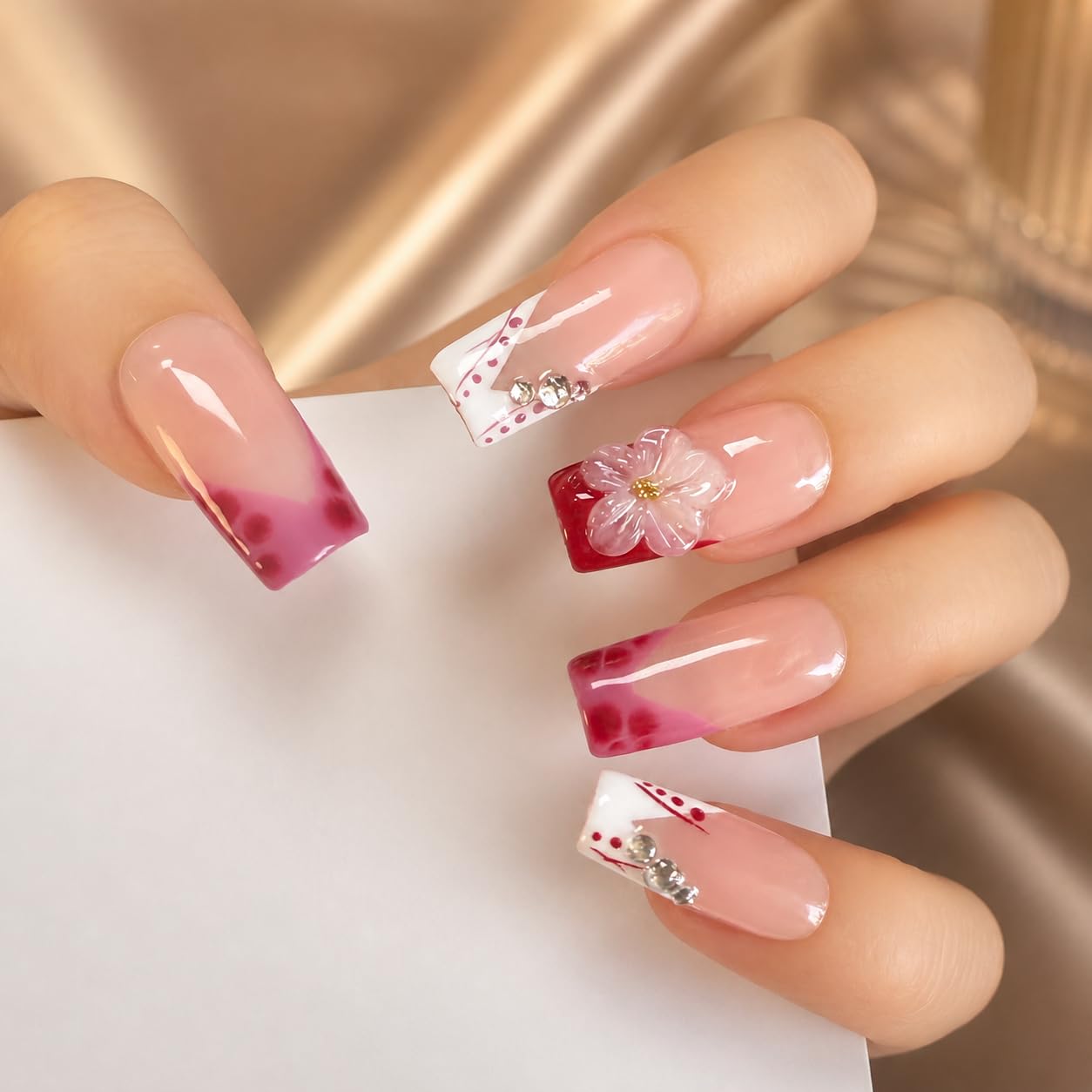 2IM Studio Handmade Press On Nails – 10 Piece Soft Gel Nail Kit with Glue & Tool Set, Reusable Artisan Nails, Salon-Quality Finish (Cherry Veil-S)