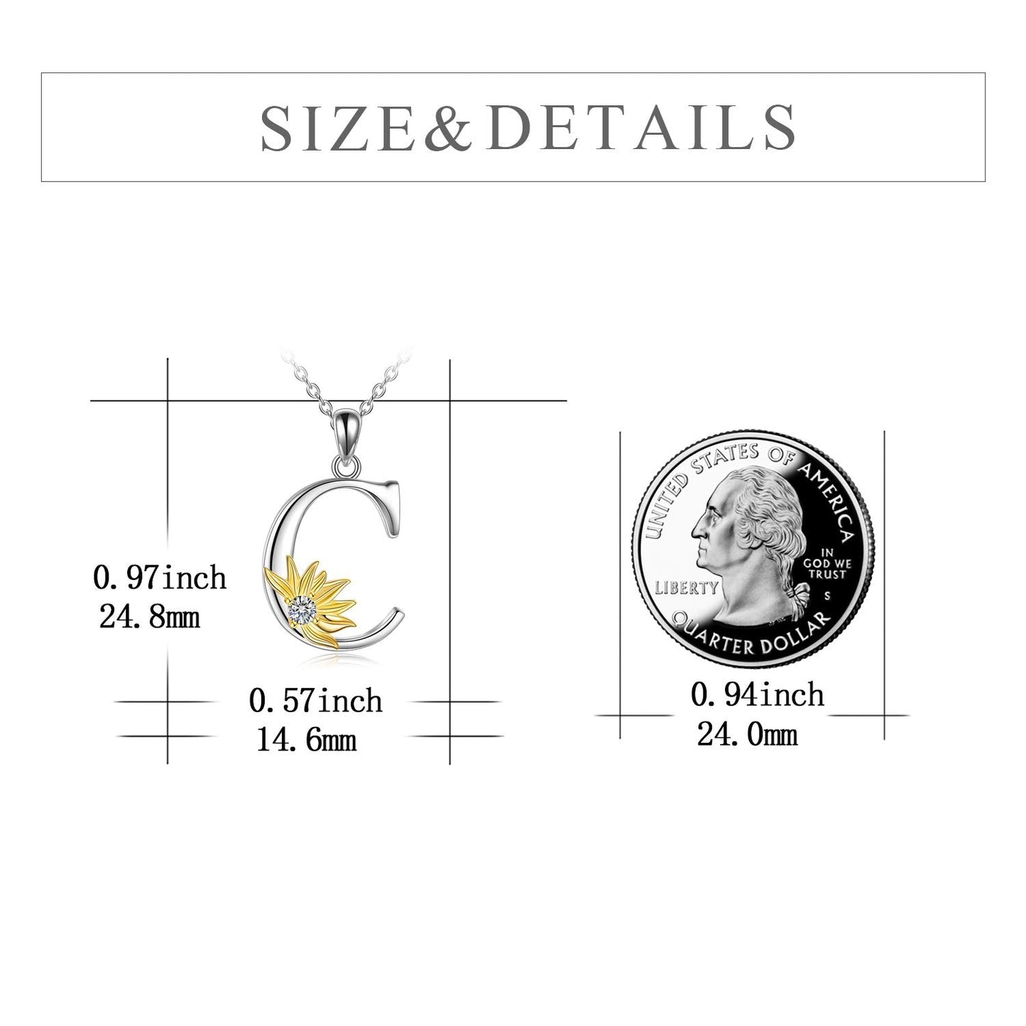 POPLYKE Sterling Silver Initial Alphabet Letter C Name Pendant Necklace for Women for (Sunflower C)
