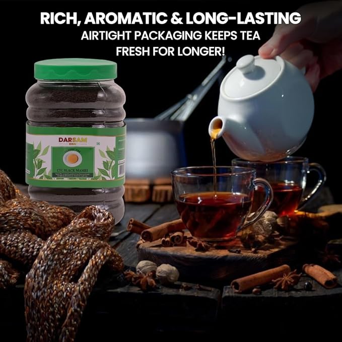 Darsam CTC Black Tea from Assam– 17.6oz (500g), Bold & Full-Bodied Loose Leaf Chai Tea, Perfect for Traditional Chai, Iced Tea & Kombucha, Single-Origin Assam Tea, Shipped Straight from the Estates, Packed in Airtight PET Jar for Freshness