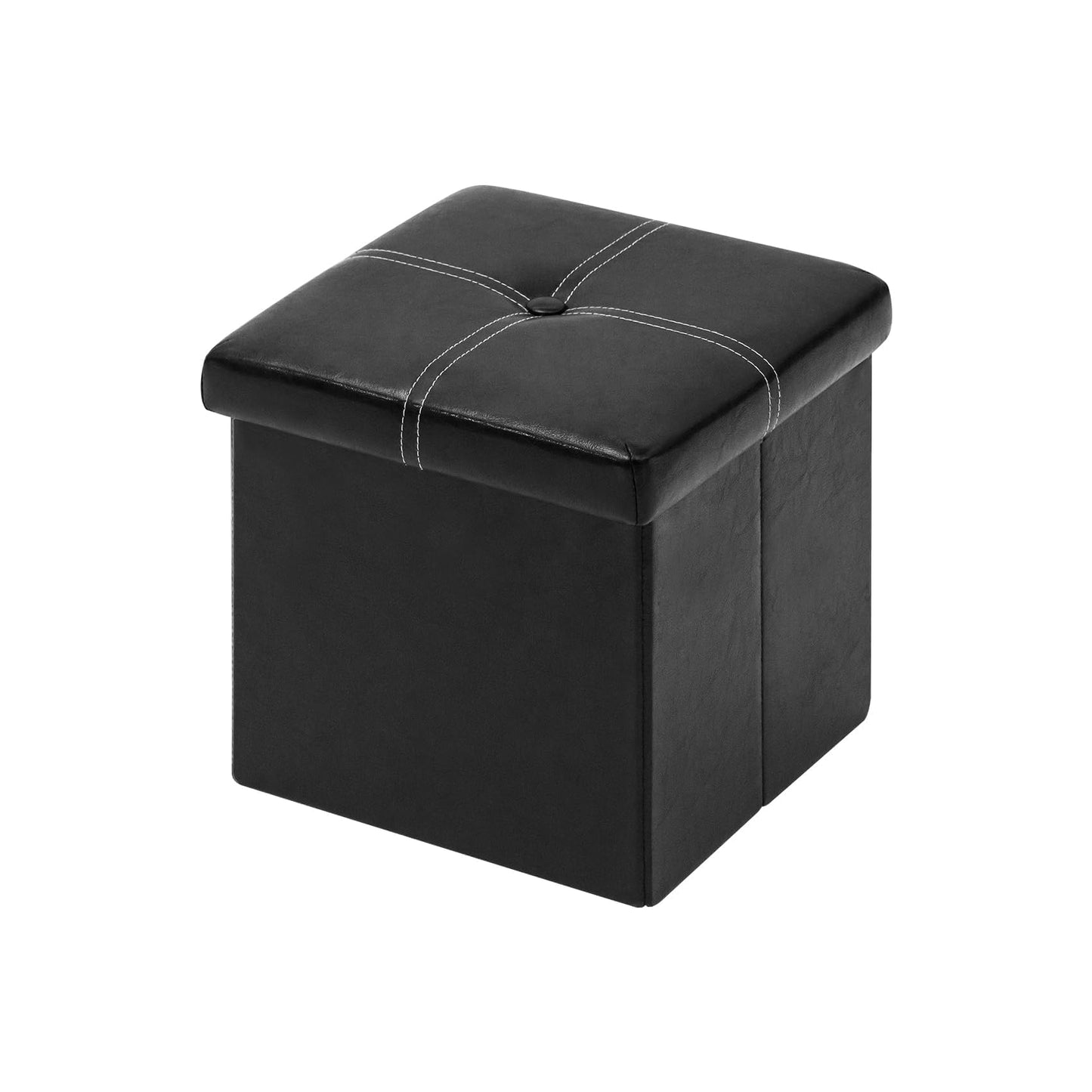 B FSOBEIIALEO Storage Ottoman with Faux Leather Foldable Small Square Foot Rest Coffee Table Black 11.8"X 11.8" X 11.8"
