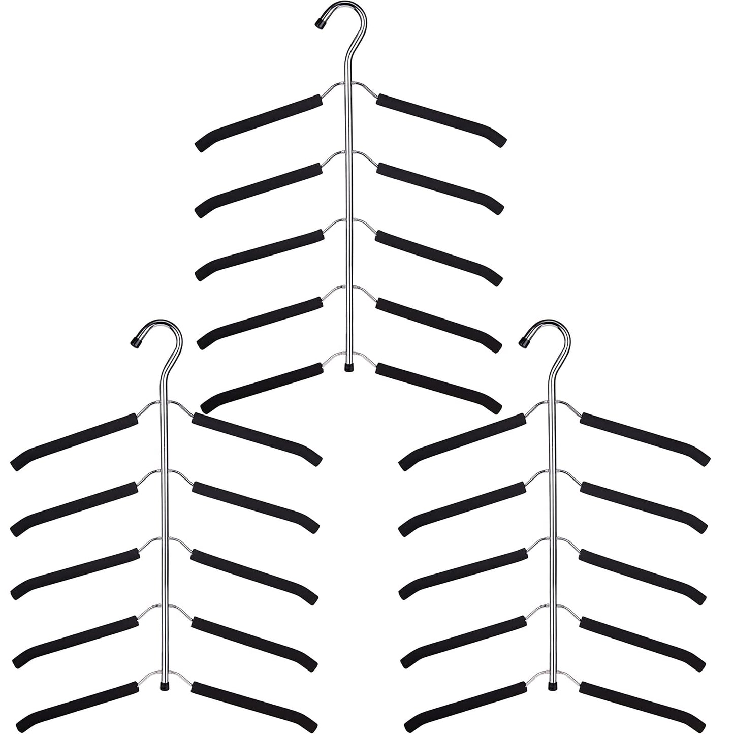JFFLYIT Blouse Tree Hangers Multi-Layer Clothes Hangers 3 Pack 5 in 1 Non Slip Space Saving Closet Organizer Stainless Steel Shirt Hanger Coats Hanger（Black）