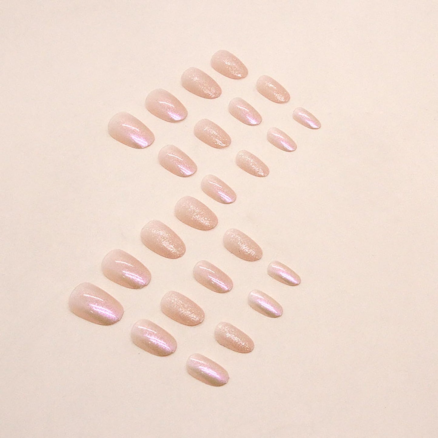 Press on Nails Oval Short, Artificial Fake Nails with Nude Powder Design, Full Cover Reusable Coffin Shaped Glossy False Nails, Simple Sweet Acrylic Nails, Glue on Nails for Women Set 24Pcs