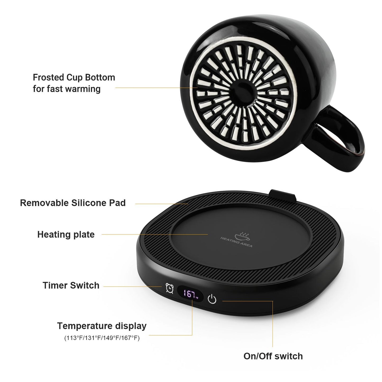 Coffee Mug Warmer & You are Awesome Mug Set, Electric Cup Warmer with Auto Shut Off, 4 Temperature Setting Smart Beverage Warmer, 8-Hours Auto Shut Off (Black Awesome Mug)