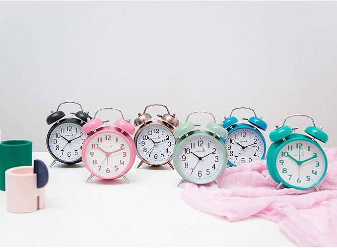 FLOITTUY {Loud Alarm for Deep Sleepers) 4'' Twin Bell Alarm Clock with Backlight for Bedroom and Home Decoration(Red-Brown)