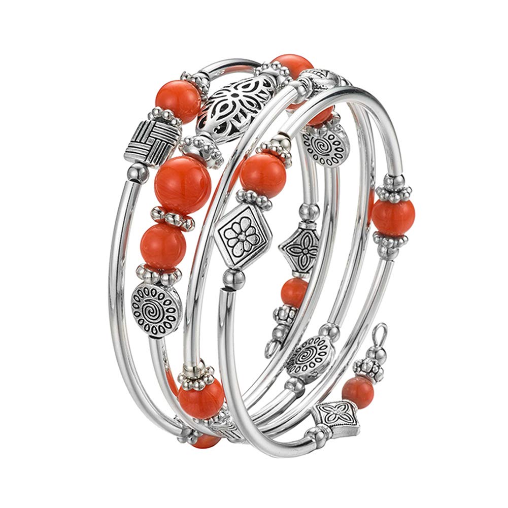 BULINLIN Layered Wrap Bangle Turquoise Bracelet - Bead Bracelet with Natural Agate Stone, Gifts For Women (08-Orange)