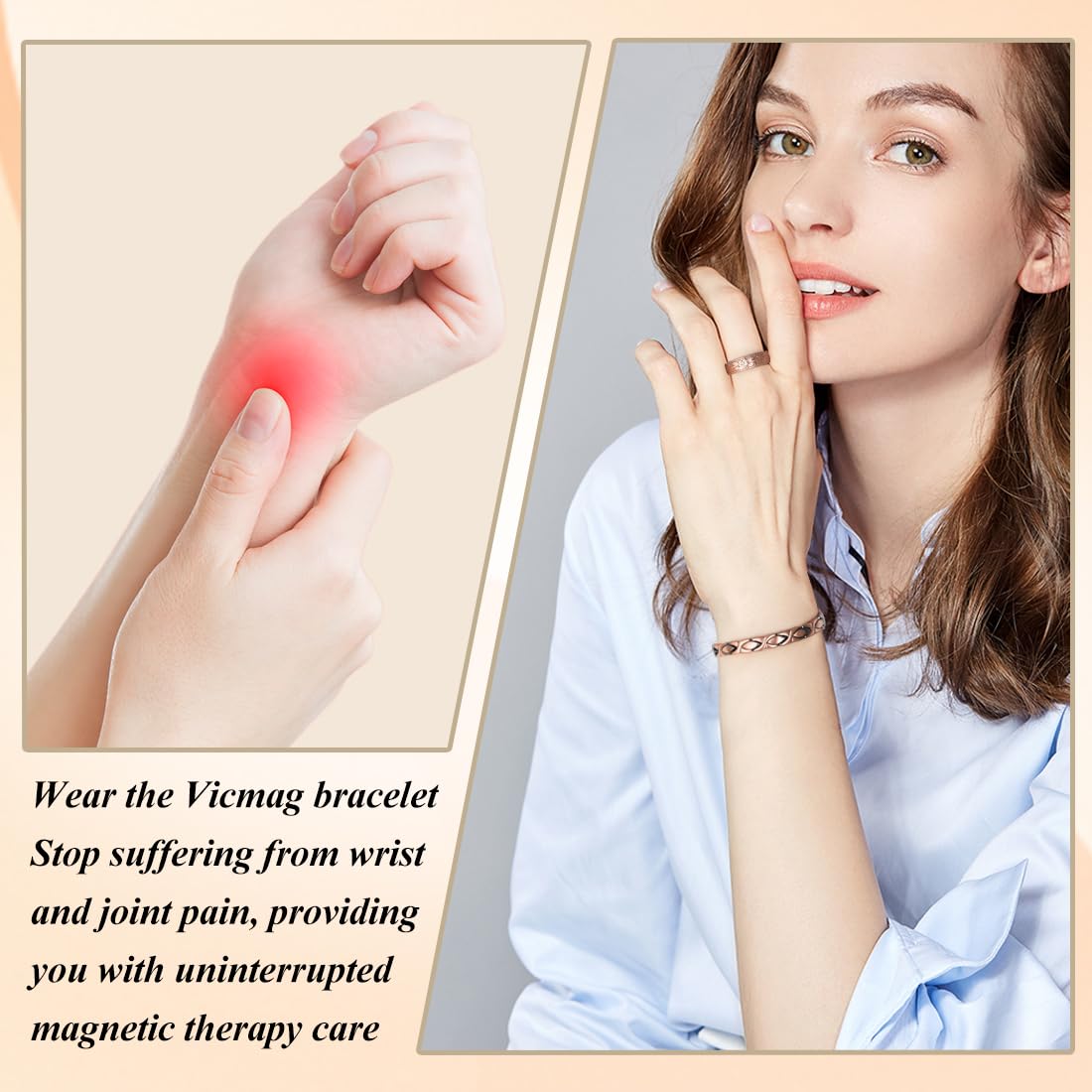 Vicmag Copper Bracelet for Women Ultra Strength Magnetic Bracelets with Effective Magnets 99.9% Pure Copper Jewelry Present with Adjustment Tool