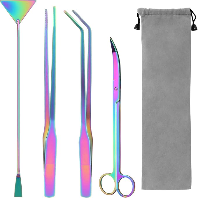Liveek 15" Aquarium Aquascape Tools Kit 4P Stainless Steel Aquascaping Set
