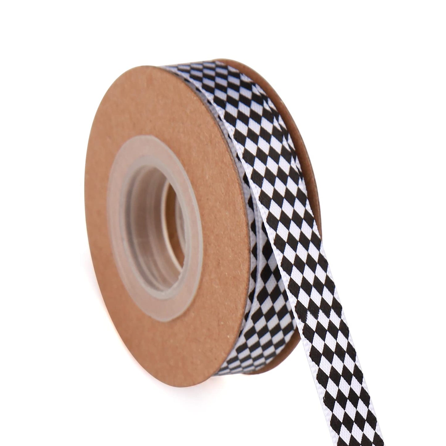 Meseey 4 Rolls Total 20 Yards Black & White Diamond Check Satin Ribbon, Harlequin Plaid Ribbons for Gift Wrapping, Crafts, Weddings & Party Decor